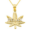 Yellow Gold Marijuana Cannabis Leaf "RELAX" Script Pendant Necklace