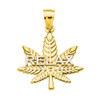 Yellow Gold Marijuana Cannabis Leaf "RELAX" Script Pendant Necklace
