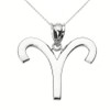 White Gold Aries April Zodiac Sign Pendant Necklace