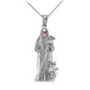 White Gold Santa Muerte Owl Red CZ Pendant Necklace