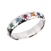 Sterling Silver Hammered Multi-Color CZ Rainbow LGBT Unisex Ring