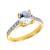 Yellow Gold Diamond and Aquamarine Solitaire Engagement Ring