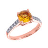 Rose Gold Diamond and Citrine Solitaire Engagement Ring