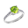 White Gold Diamond and Peridot Solitaire Engagement Ring