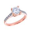 Rose Gold Diamond and White Topaz Solitaire Engagement Ring