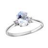White Gold Oval Aquamarine and Diamond Engagement Proposal Ring