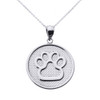 White Gold Dog Paw Print Disc Pendant Necklace
