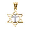 Yellow Gold Star of David with Diamond Cross Pendant Necklace