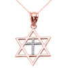 Rose Gold Star of David with Diamond Cross Pendant Necklace