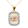 Tri-color Gold Sweet 15 Años Quinceanera CZ Pendant Necklace