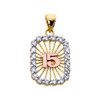 Tri-color Gold Sweet 15 Años Quinceanera CZ Pendant Necklace