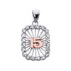 Two Tone Gold Sweet 15 Años Quinceanera CZ Pendant Necklace