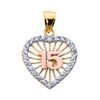 Tri-color Gold Sweet 15 Años Quinceanera CZ Heart Pendant Necklace