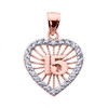 Rose Gold Sweet 15 Años Quinceanera CZ Heart Pendant Necklace