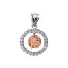 Two Tone Gold Sweet 15 Años Quinceanera CZ Round Pendant Necklace