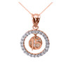 Rose Gold Sweet 15 Años Quinceanera CZ Round Pendant Necklace
