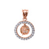 Rose Gold Sweet 15 Años Quinceanera CZ Round Pendant Necklace