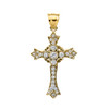 14k Yellow Gold Diamond Cross Pendant Necklace with Hearts