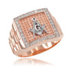 Rose Gold Watchband Design Men's Masonic CZ Ring