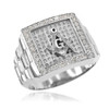 Silver Watchband Design Men's Masonic CZ Ring