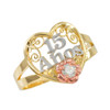 Tri-tone Gold Quinceanera 15 Anos Heart CZ Ring