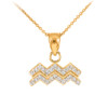 14k Gold Aquarius Zodiac Sign Diamond Pendant Necklace