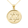 Yellow Gold Star of David Round Pendant Necklace