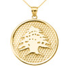 Yellow Gold Lebanese Cedar Tree Round Pendant Necklace