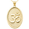 Yellow Gold Om/Ohm Oval Pendant Necklace