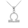 14K White Gold Libra Zodiac Sign Diamond Pendant Necklace