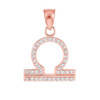 14K Rose Gold Libra Zodiac Sign Diamond Pendant Necklace