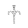 14K White Gold Aries Zodiac Sign Diamond Pendant Necklace