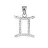 14K White Gold Gemini Zodiac Sign Diamond Pendant Necklace