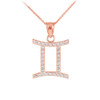 14K Rose Gold Gemini Zodiac Sign Diamond Pendant Necklace
