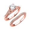 Rose Gold Art Deco Engagement Wedding Ring Set