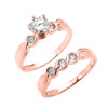 Rose Gold 6 Prongs Cubic Zirconia 2-Pc Engagement Wedding Ring Set
