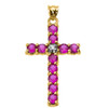 10k Yellow Gold Diamond and Red CZ Cross Pendant Necklace