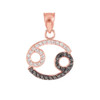 14K Rose Gold Cancer Zodiac Sign Black Diamond Pendant Necklace