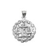 Sterling Silver Libra October Zodiac Sign Round Pendant Necklace