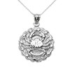 Sterling Silver Cancer July Zodiac Sign Round Pendant Necklace