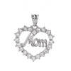 White Gold "MOM" Open Heart Pendant Necklace