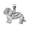 White Gold Diamond Cut King Charles Spaniel Pendant Necklace