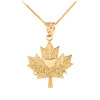 Yellow Gold Maple Leaf CANADA Heart Pendant Necklace