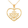 Gold Maple Leaf Open Heart Pendant Necklace