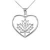 White Gold Maple Leaf Open Heart Pendant Necklace