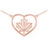 14k Rose Gold Maple Leaf Open Heart Necklace