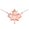 Solid 14k Rose Gold Heart Maple Leaf Necklace