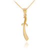 Fine Yellow Gold Scimitar Sword Pendant Necklace