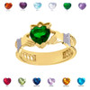 Yellow Gold Lab Created Green CZ Celtic design Claddagh Proposal Ring