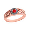 Rose Gold Ladies Genuine Ruby and Diamond Trinity Knot Proposal Ring